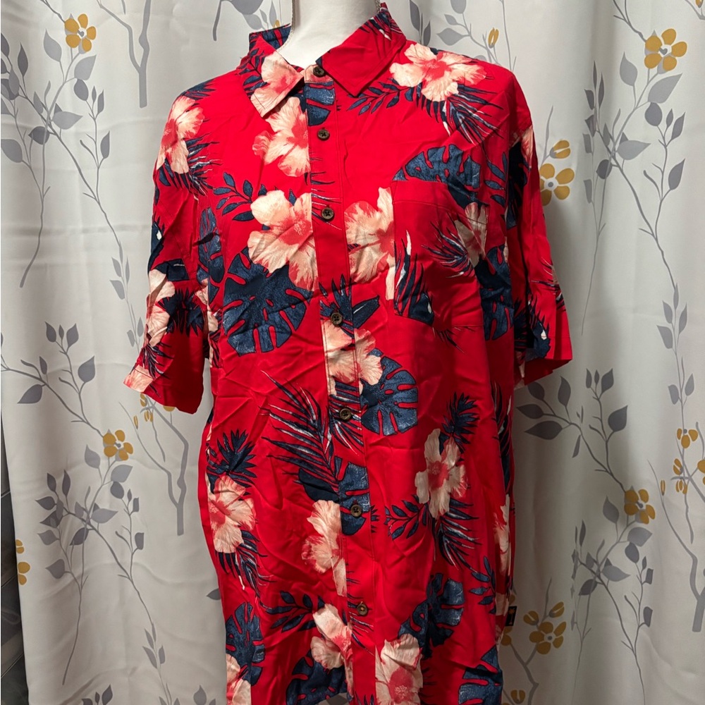 Red Floral Button-Up Shirt